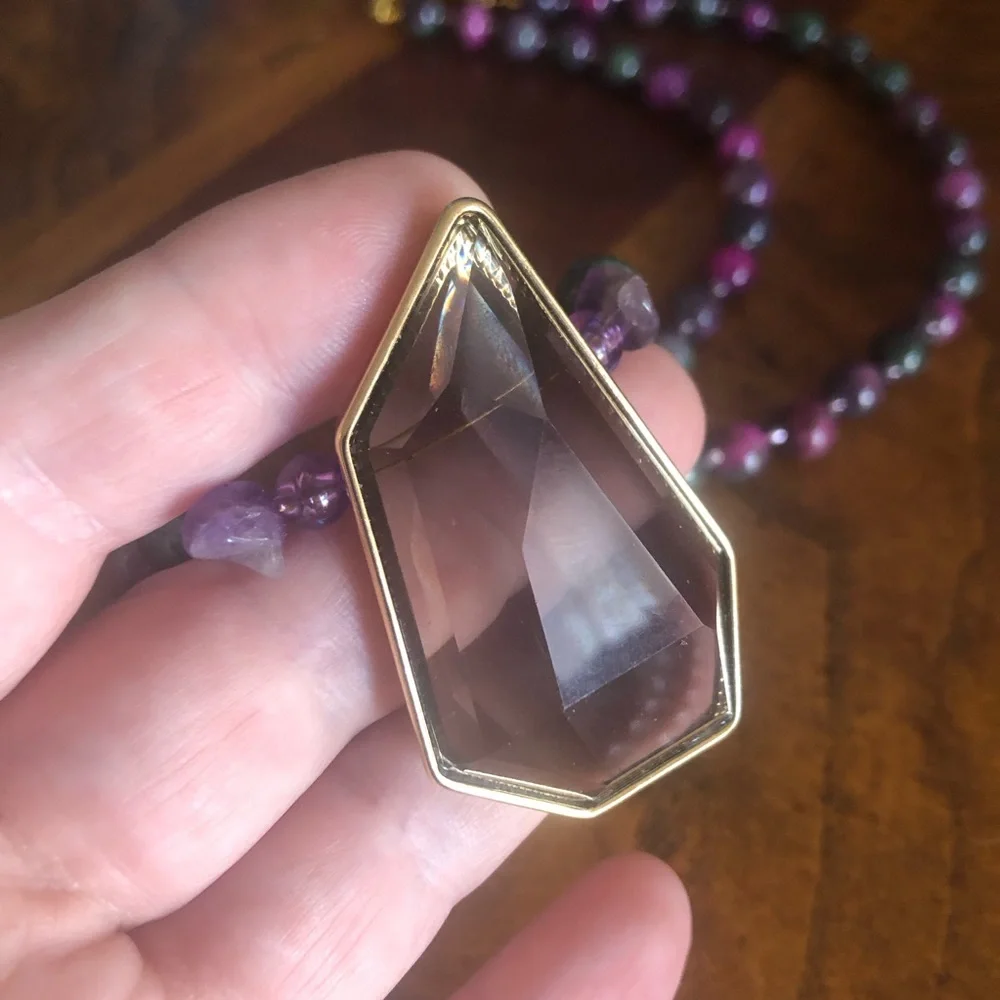 Handcrafted genuine ruby in zoisite geometric topaz pendant necklace